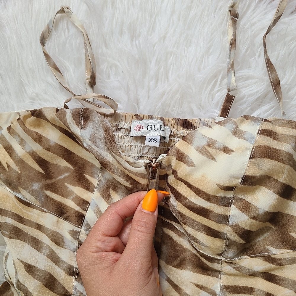GUESS silk zip up zebra print spaghetti tank top